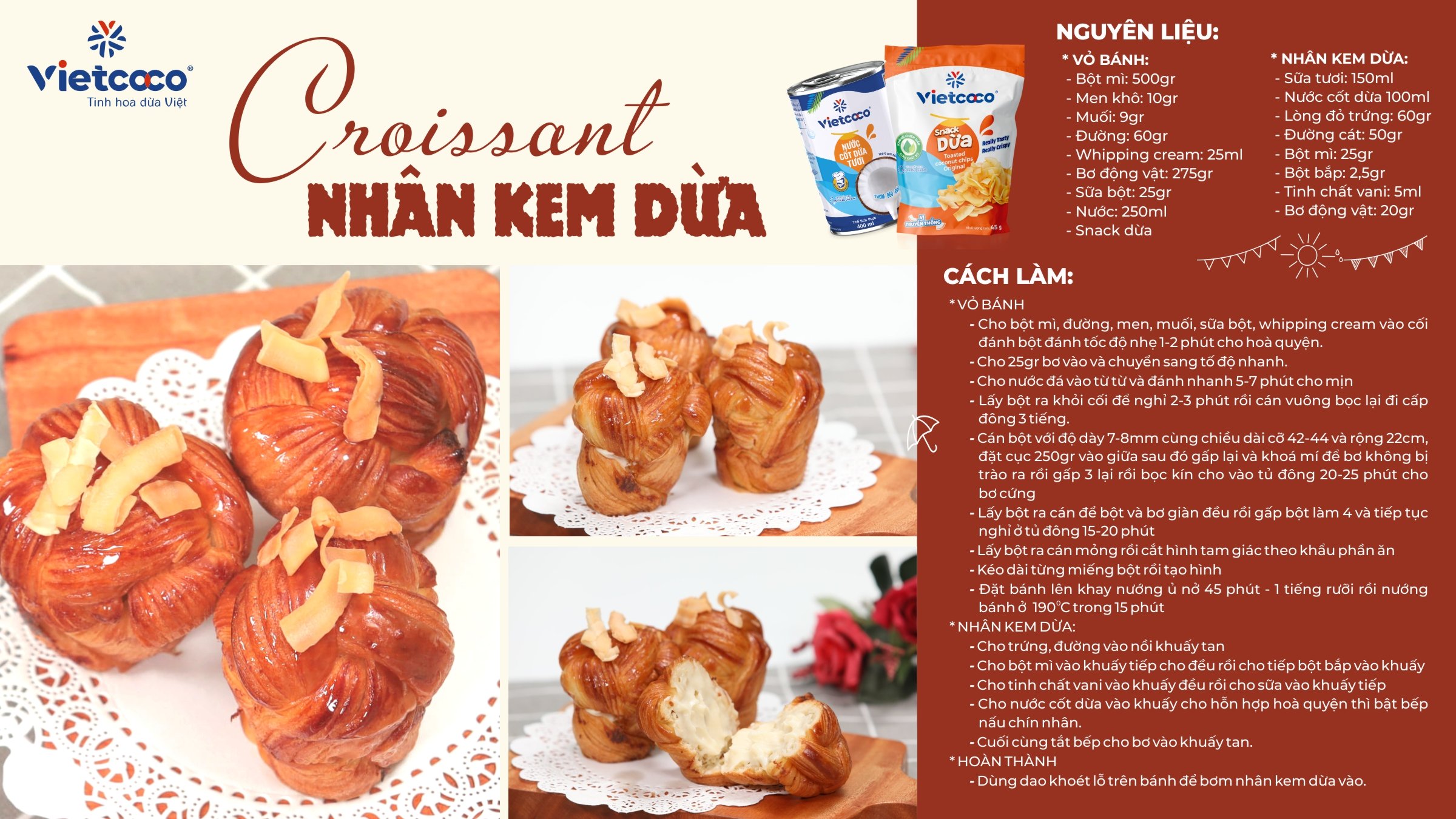 Croissant nhân kem dừa cùng Snack dừa Vietcoco