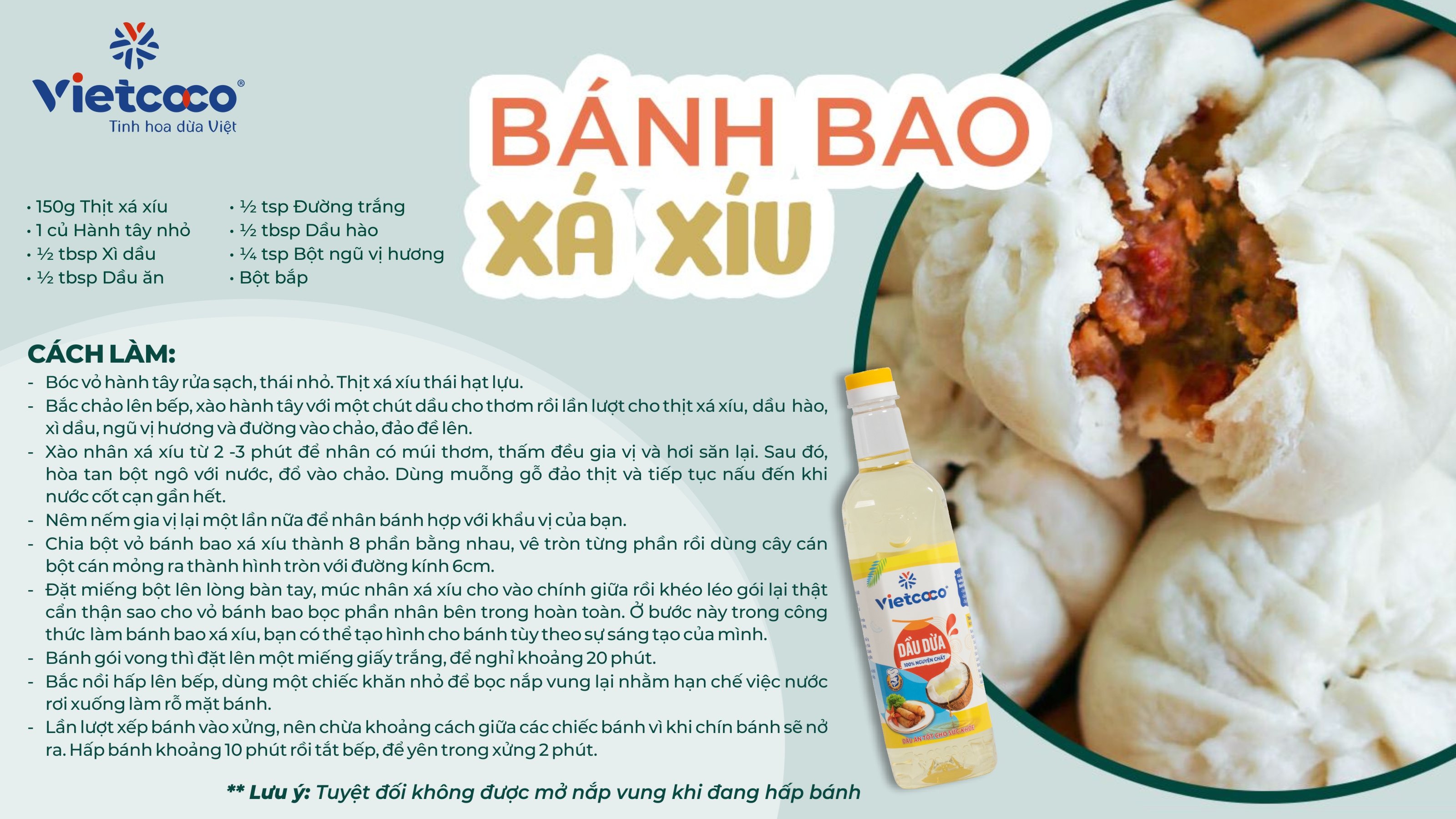 Bánh bao xá xíu từ dầu dừa cooking oil Vietcoco