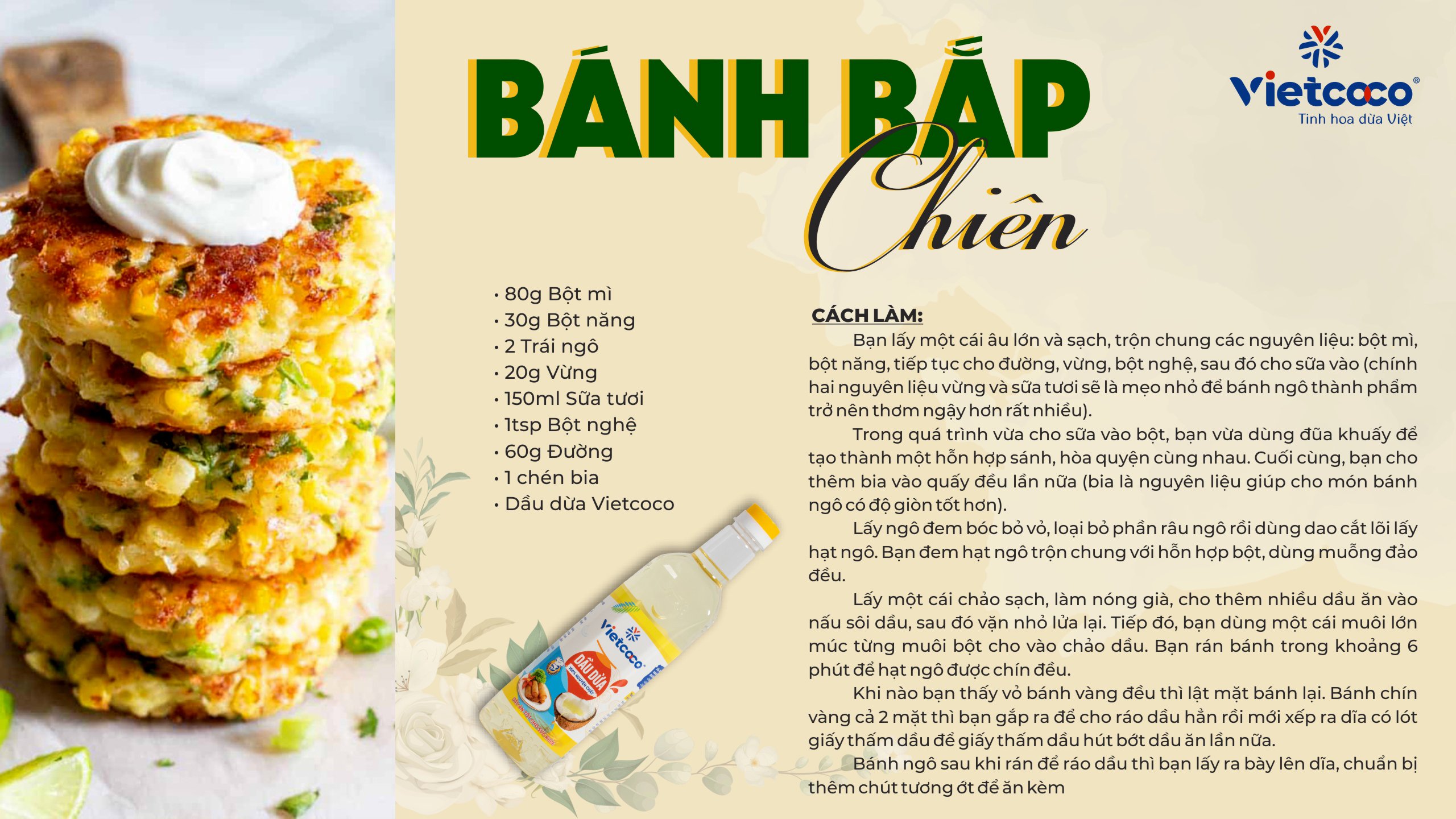 Bánh bắp chiên từ dầu dừa cooking oil Vietcoco