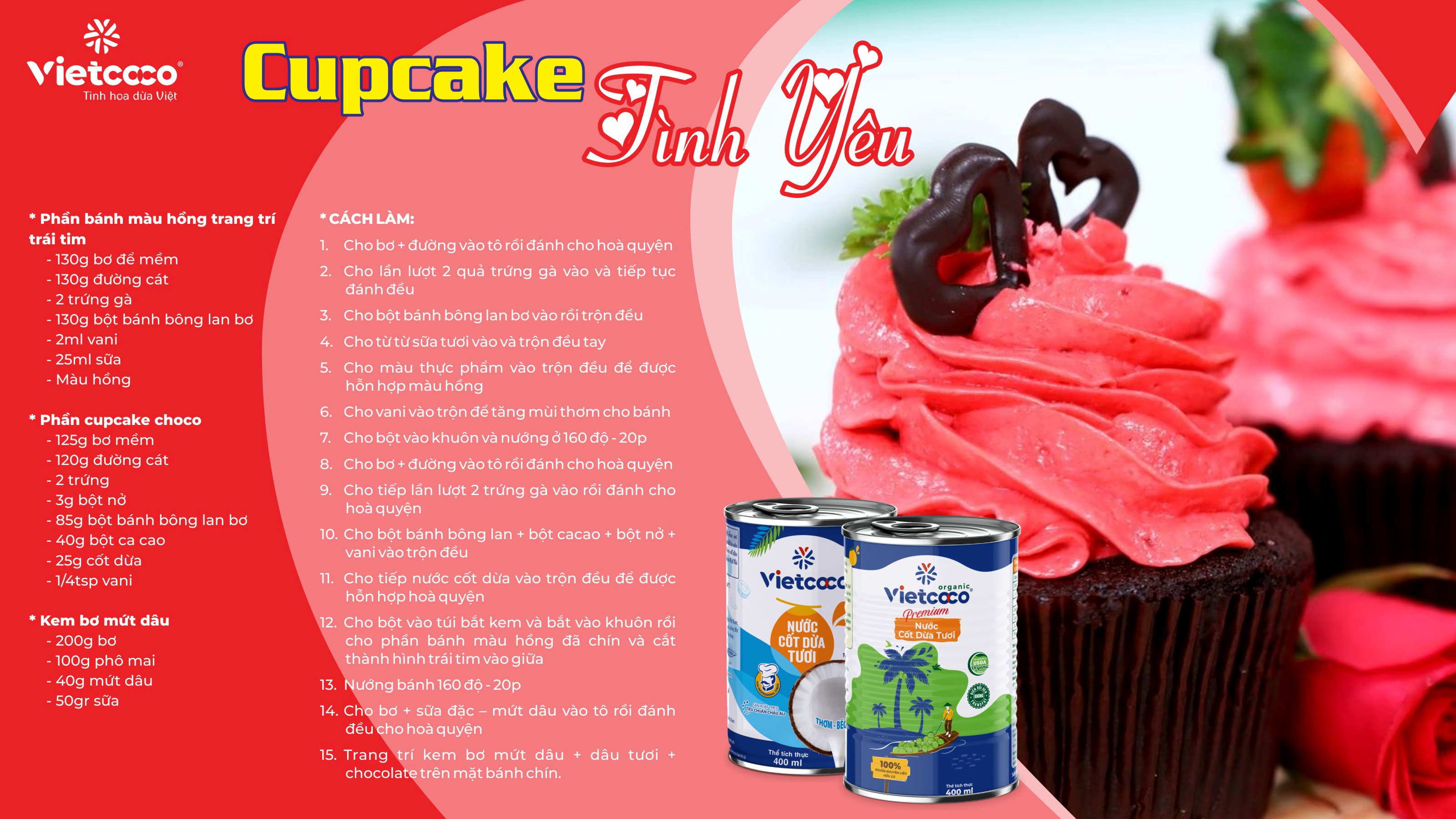 Cupcake tình yêu từ bộ đôi nước cốt dừa tươi Vietcoco
